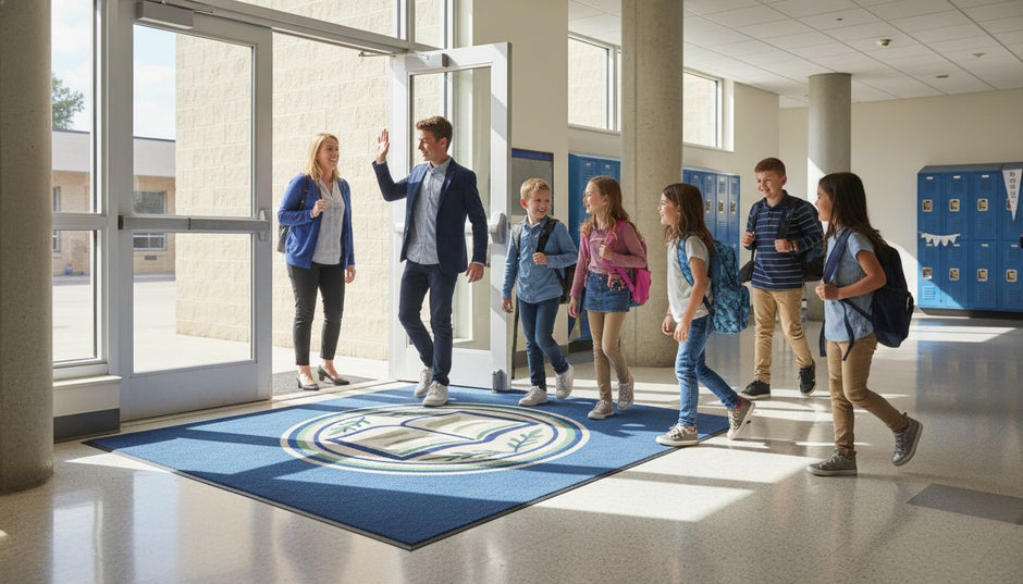 school entrance logo mat