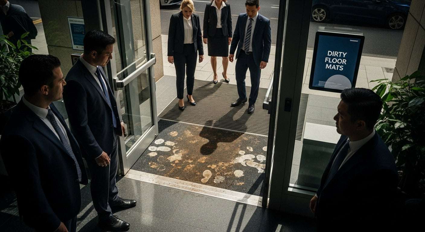 dirty floor mats lobby entrance