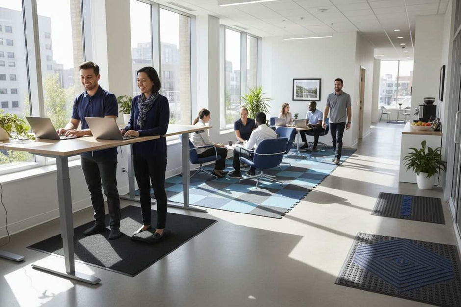 ergonomic flooring, modern office, workplace safety