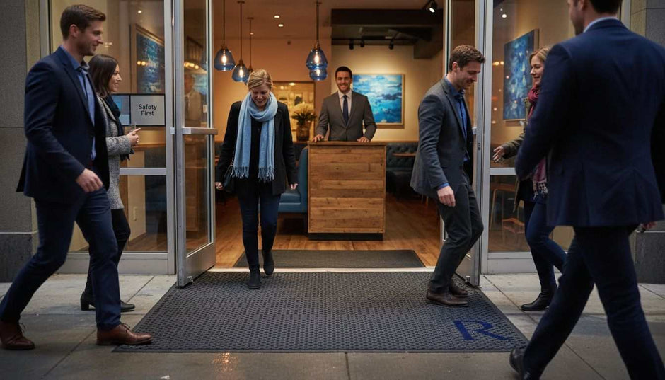 Restaurant entrance with slip-resistant door mat