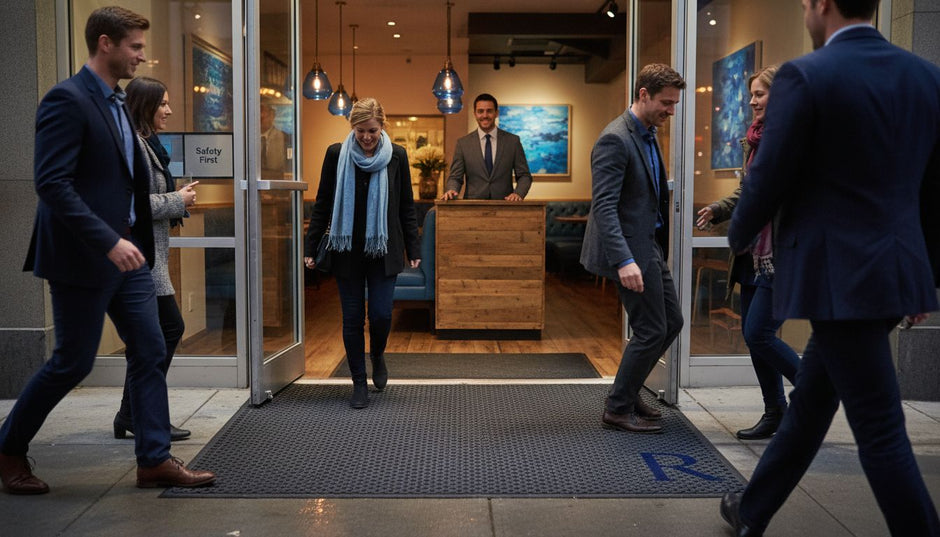 Restaurant entrance with slip-resistant door mat