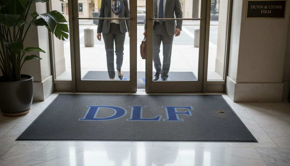Visitors stepping onto logo commercial door mat