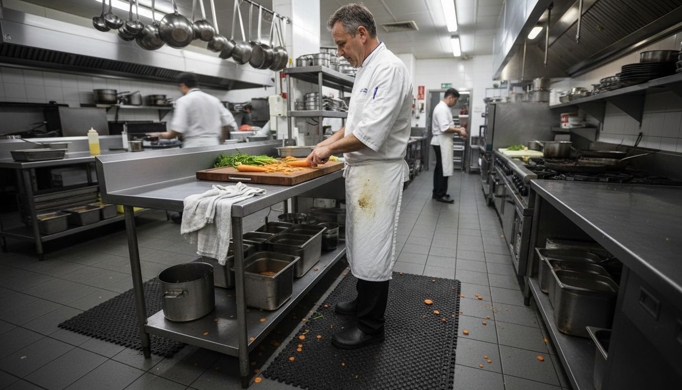 Chef working on anti slip kitchen mat