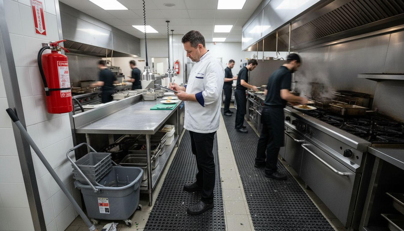 Chef working with rubber mats in kitchen