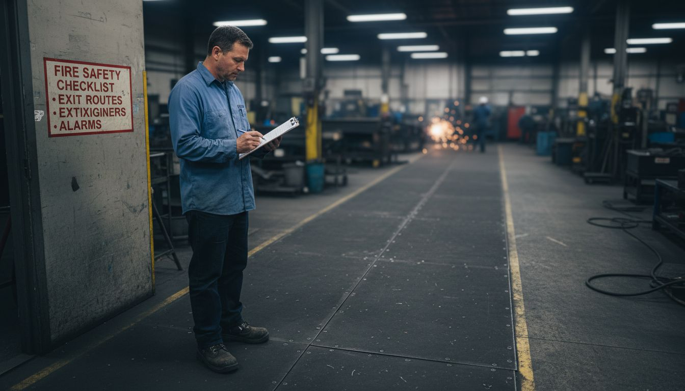 Supervisor in steel shop with safety mats