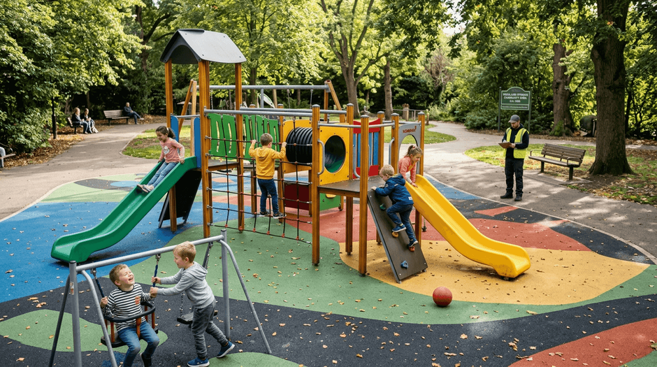 Children playing on new rubber playground flooring