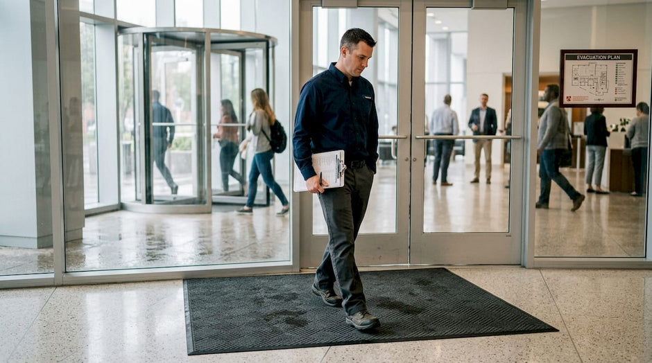 Facility manager checking Waterhog mat entryway