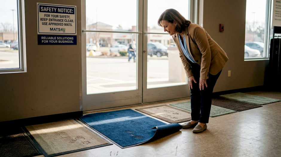 Store manager reviewing floor mat samples