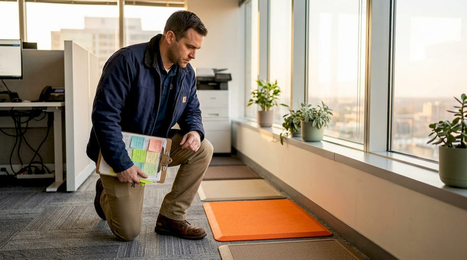 Facility manager inspecting workplace safety mats