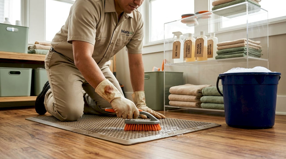 Professional cleaning rubber floor mat with brush